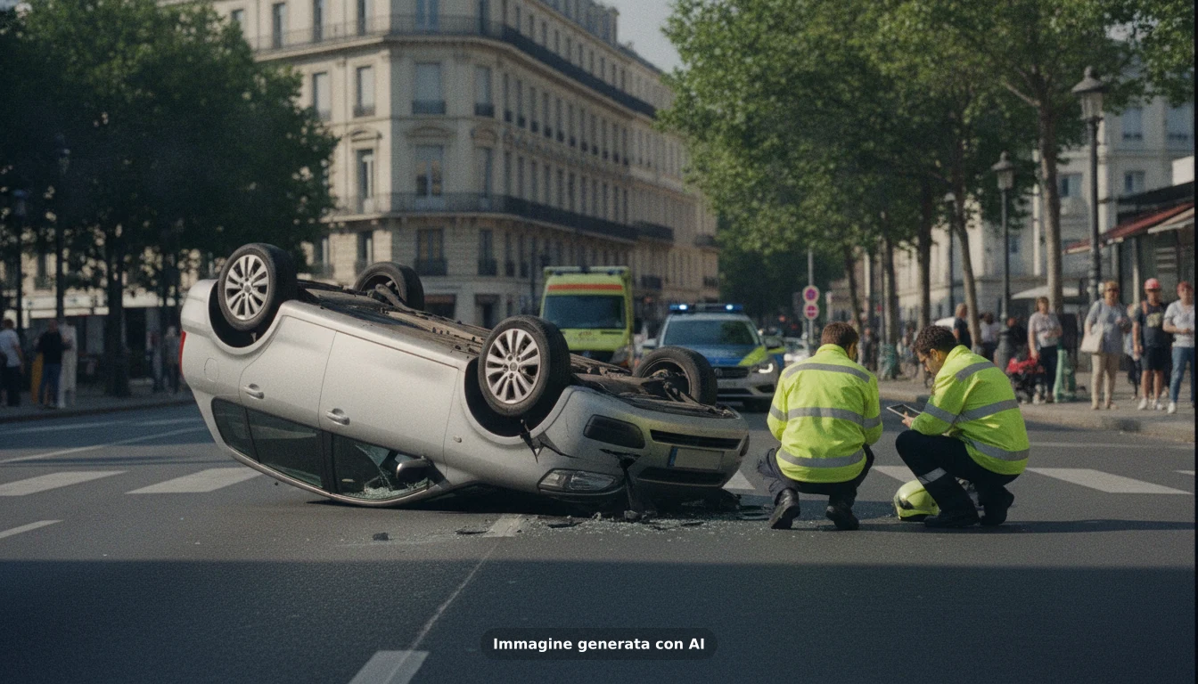 Incidente in via Prenestina: auto ribaltata, due feriti
