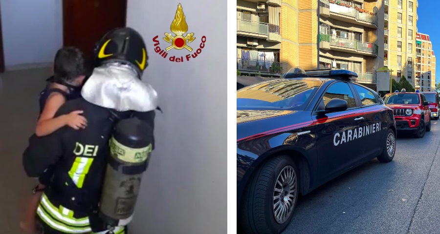 Fiamme e fumo in un palazzo a Roma: soccorritori portano in salvo bimbi e residenti
