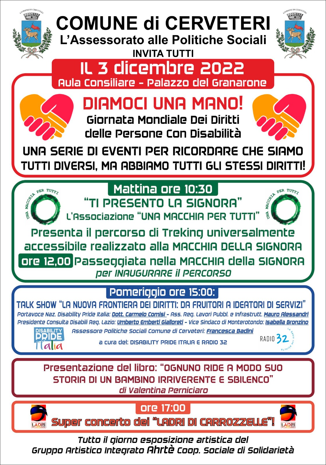 Cerveteri, sabato 3 dicembre l'evento 'Diamoci una mano' per la Giornata dell'inclusione