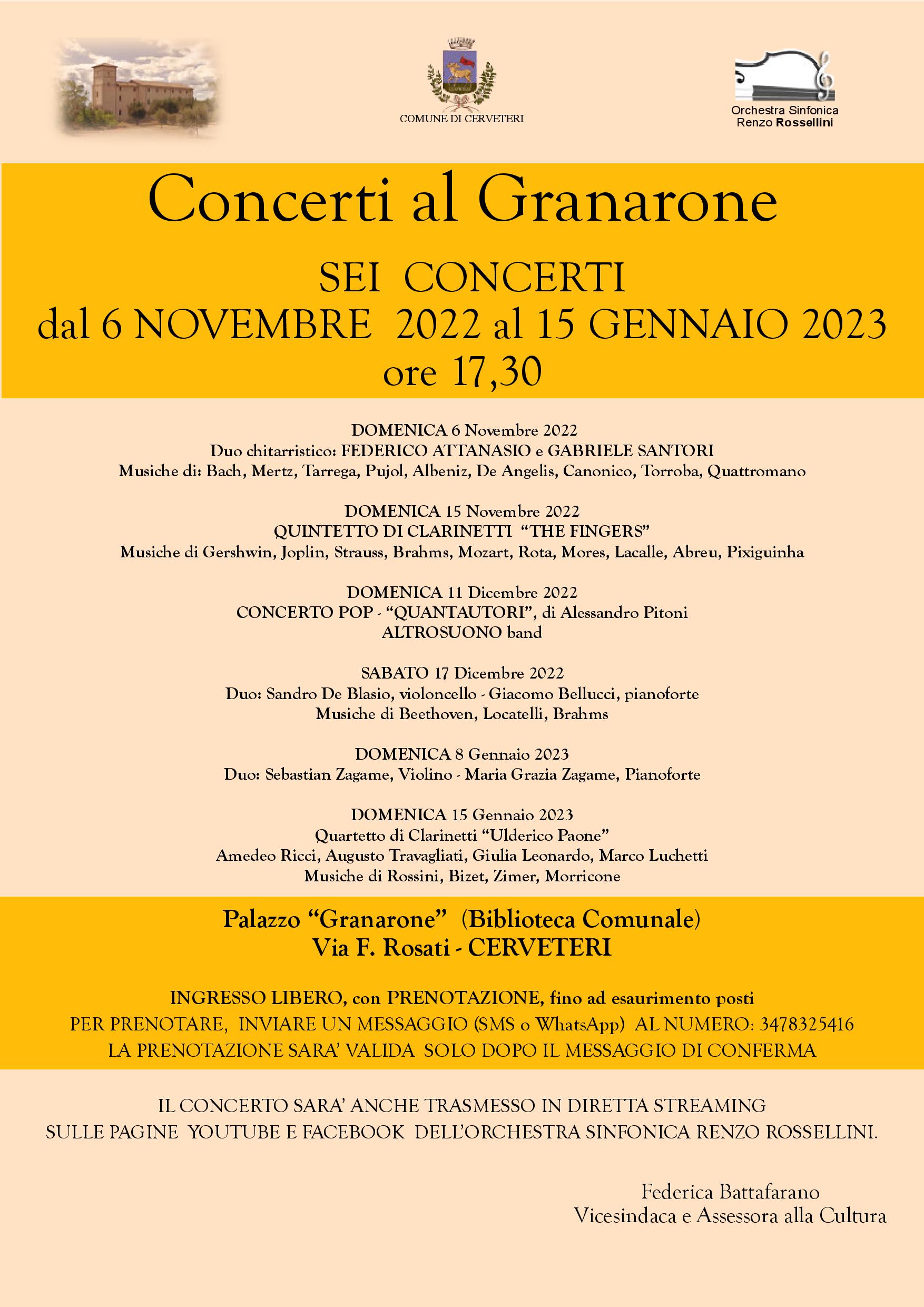 Cerveteri, da domenica i concerti gratuiti al Granarone