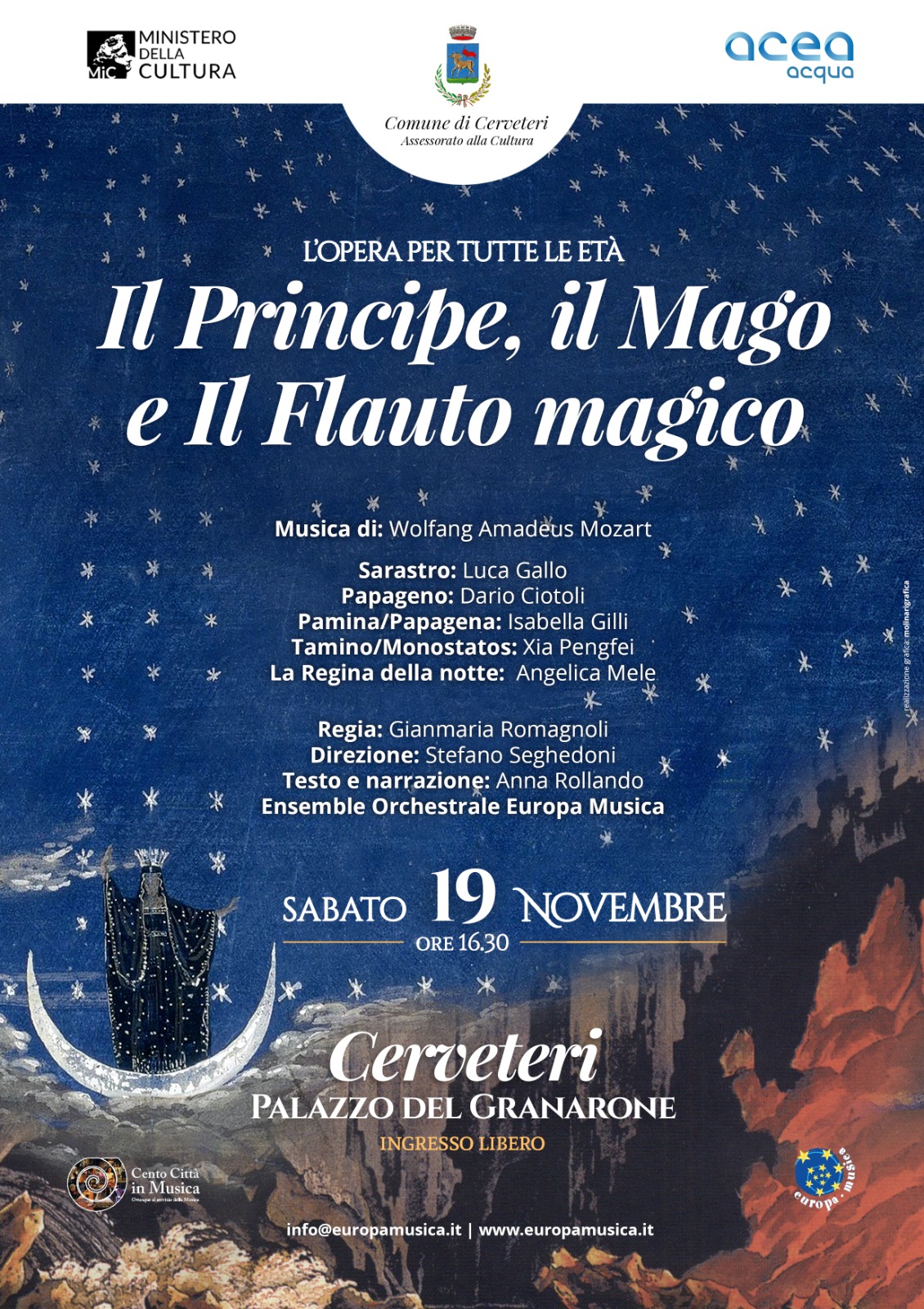 Cerveteri, sabato 19 novembre al Granarone il genio di Mozart
