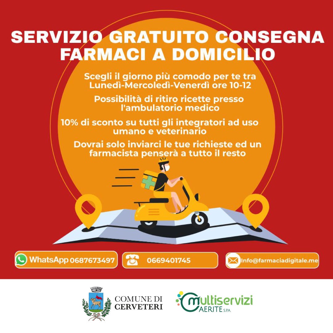 Cerveteri, consegna del farmaco a domicilio: il servizio anche a Valcanneto, Ceri, Borgo San Martino e I Terzi