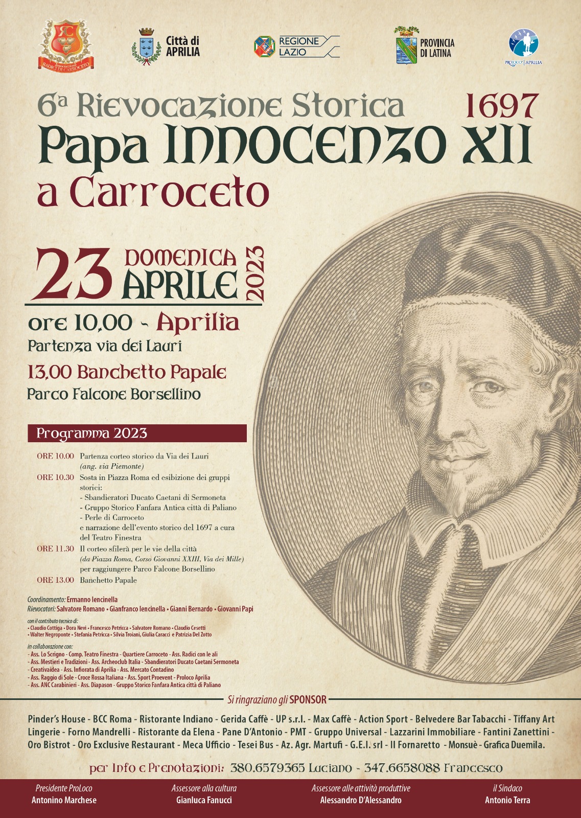 Aprilia, domenica rievocazione storica "Papa Innocenzo XII a Carroceto"