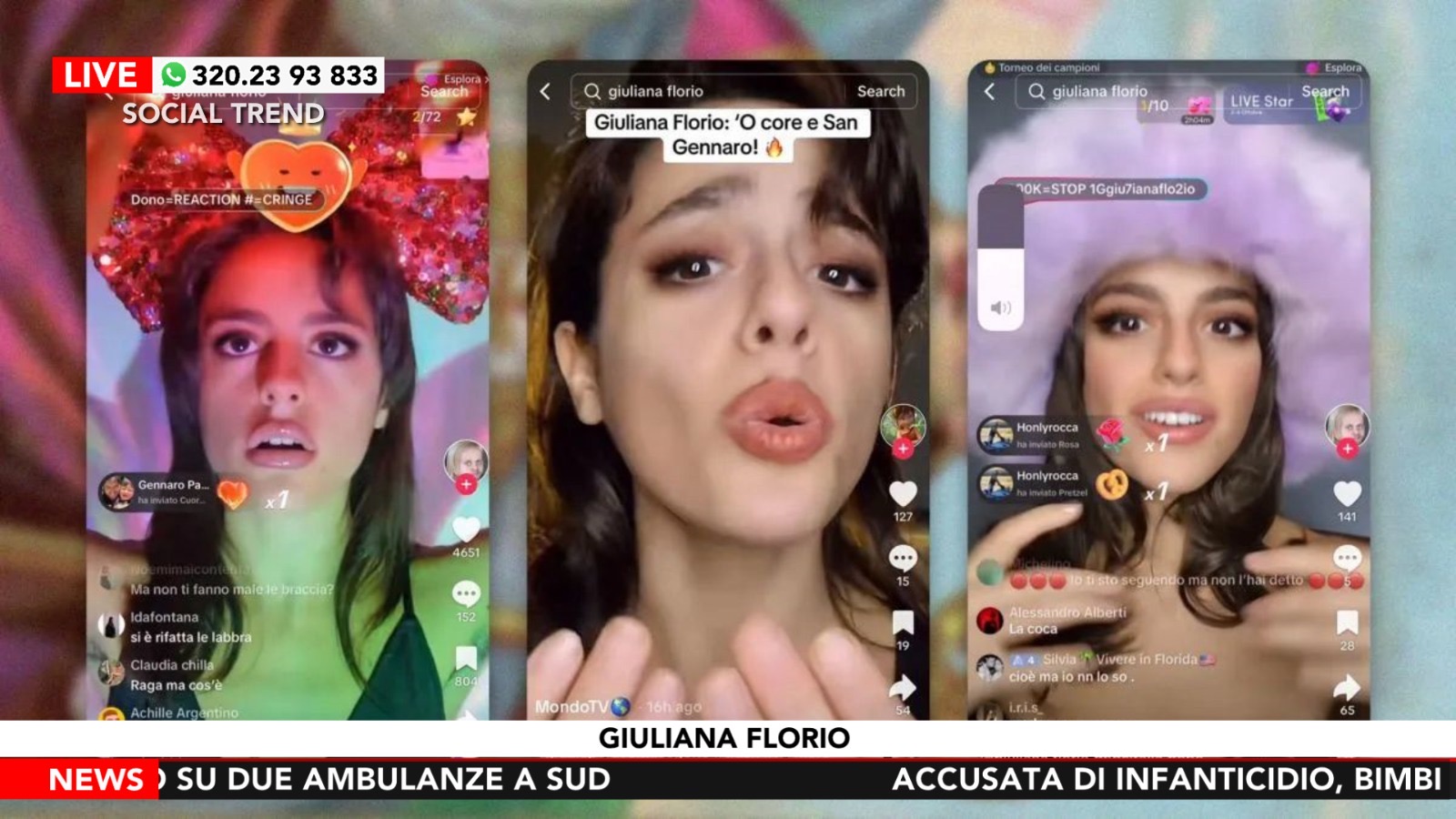 Giuliana Florio durante una live NPC su TikTok