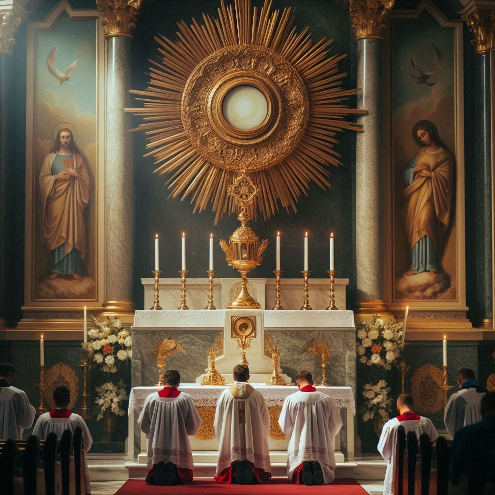 Adorazione dell'Eucarestia (immagine generata con l'IA)