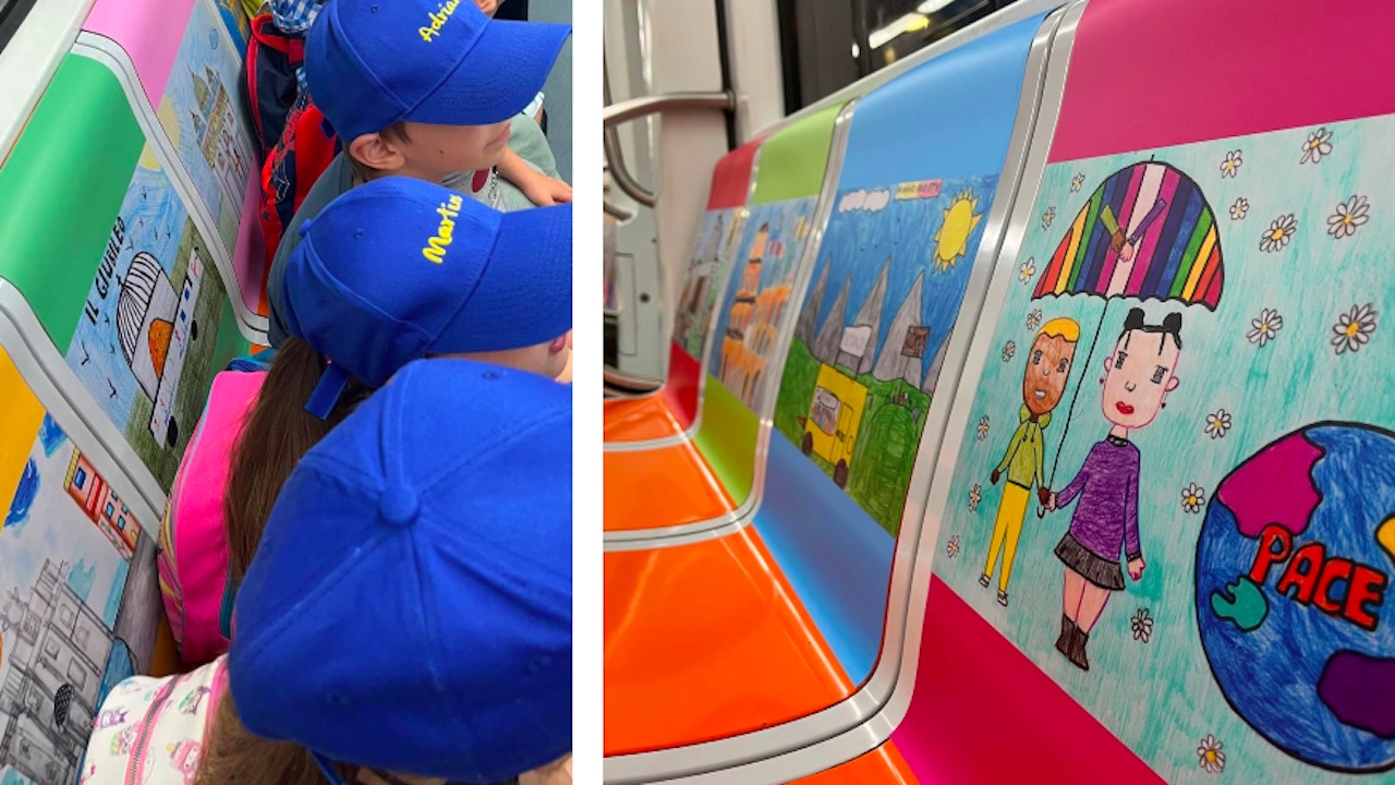 Sulla metro A arriva il "treno del Giubileo": decorato con 340 disegni di bambini