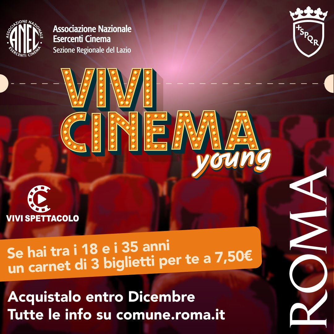 Vivi Cinema Young: carnet di tre ingressi a 7,50 euro, online 8.000 biglietti per i giovani