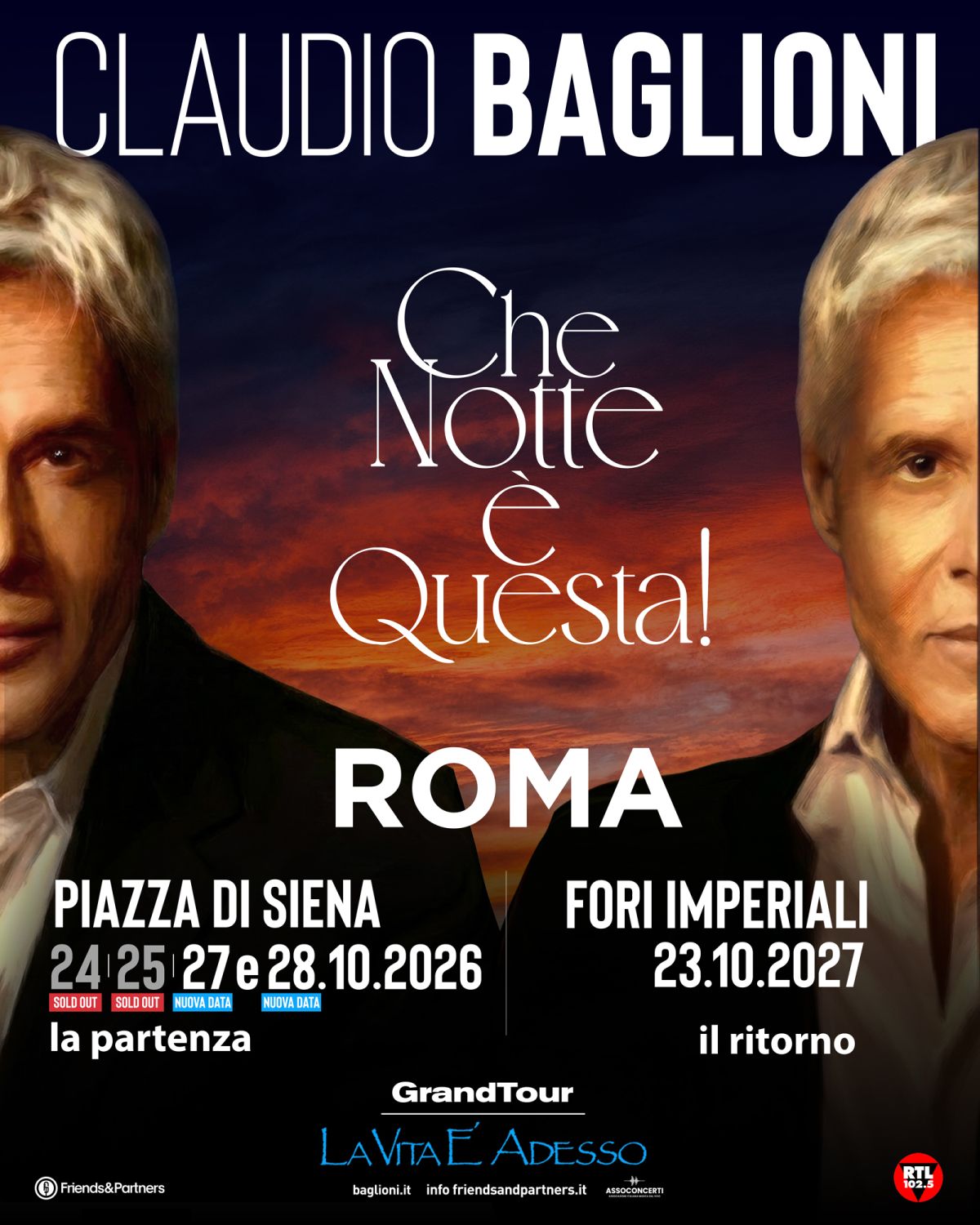 Baglioni: dopo l’istantaneo sold-out altri due eventi concerto a Piazza di Siena