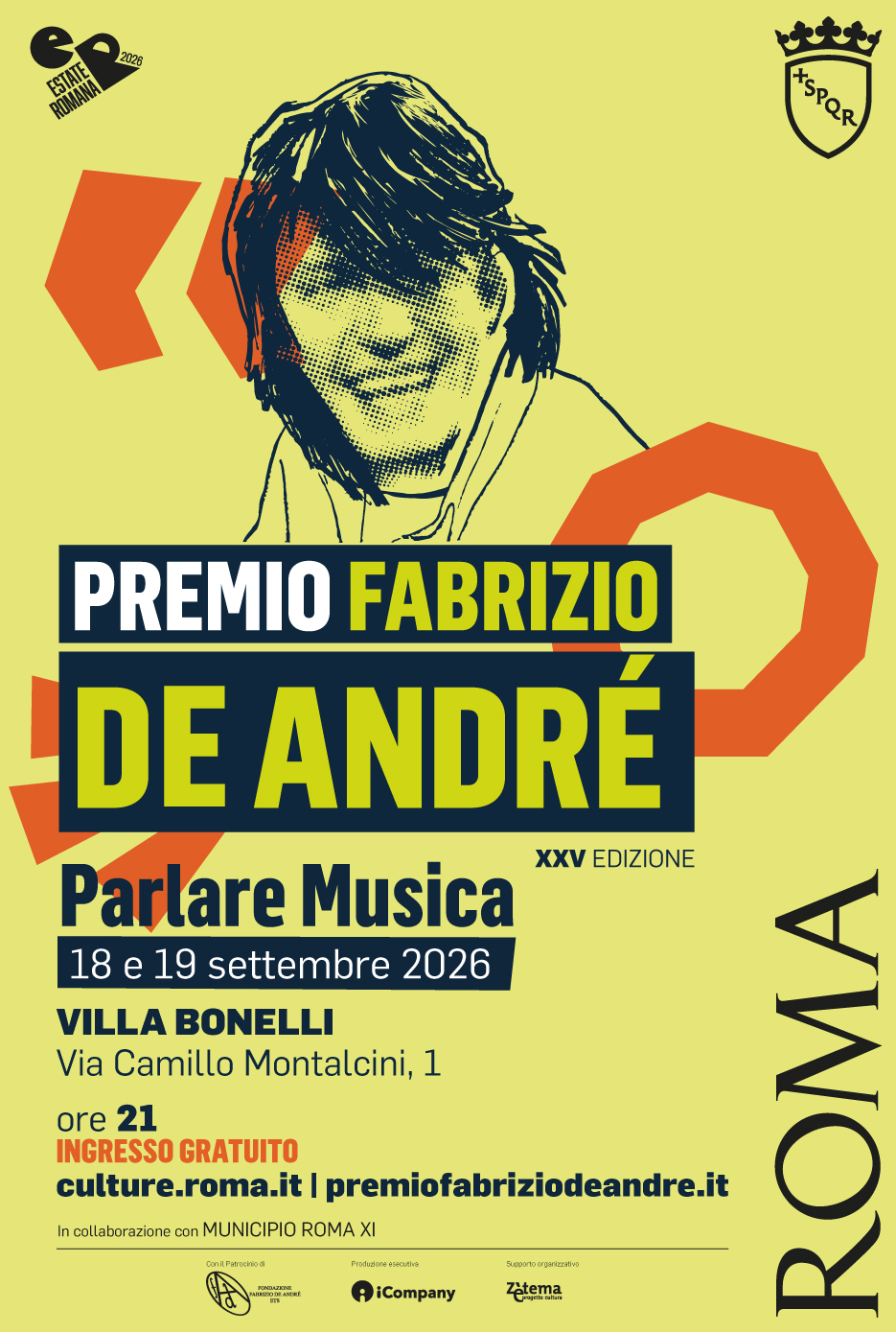 Premio Fabrizio De André il 18 e il 19 settembre nel parco di Villa Bonelli