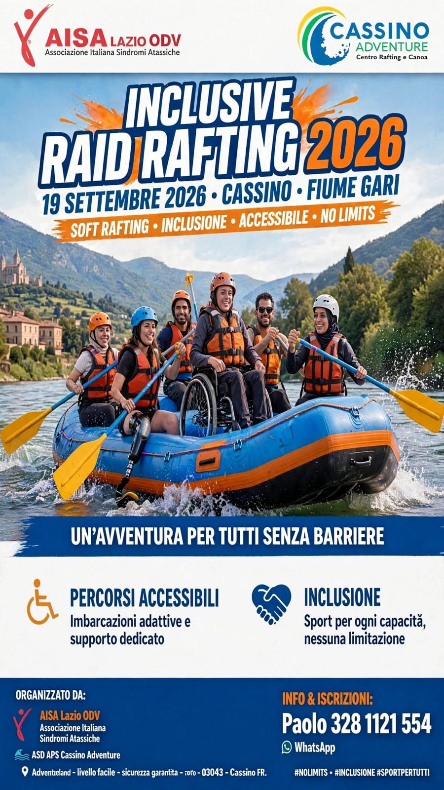 Cassino: Inclusive Raid Rafting 2026, sport e solidarietà per la lotta alle Atassie