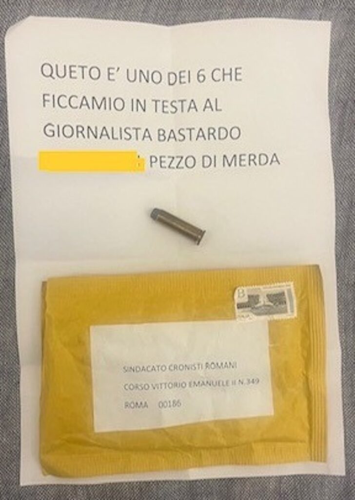 Roma, proiettile in busta chiusa e minacce a un giornalista di giudiziaria inviati alla sede del Sindacato cronisti romani