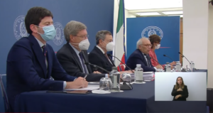 Sars: Conferenza stampa del Presidente Draghi e dei ministri Speranza, Bianchi, Giovannini e Gelmini